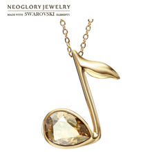Neoglory Austria Crystal Pendant Long Necklace Light Yellow Gold Color Music Notes Shaped Lady Fashion Style Exquisite Sale 2024 - buy cheap