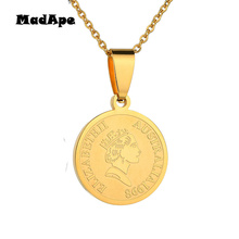 MadApe 316L Stainless Steel Round Medals Pendant Necklace For Women Sweater Chain Lettering Elizabeth Gold/Silver Color Choker 2024 - buy cheap
