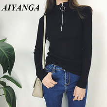 Hot 2018 Sexy Zip up Turtleneck Solid Women Sweater Skinny Knitted Long Sleeve Pullover Feminino Pull Femme Autumn Jumper 2024 - buy cheap