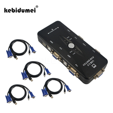 Kebidumei 4 порта USB 2,0 KVM, VGA, SVGA переключатель Hub Box селектор адаптер с 4 шт. KVM VGA кабель для ПК клавиатуры мыши монитора 2024 - купить недорого
