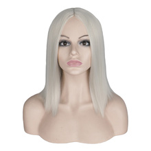 QQXCAIW Short Bob Wig Straight Sliver White Blonde Cosplay Party Costume High Temperature Fiber Synthetic Hair Wigs 2024 - buy cheap