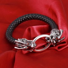 Мужской кожаный браслет, черный плетеный браслет с темно-красным глазом, китайский дракон 2024 - купить недорого