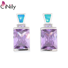 CiNily Blue Fire Opal Long Stud Earring Silver Plated Large Square Purple Zirconia Crystal Stone Lavish Party Jewelry Woman Girl 2024 - buy cheap