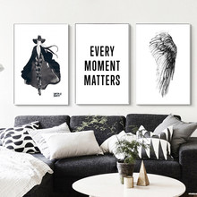 Figure Feather Print Home Decor Wall Art Nordic Canvas Painting Black White Letter Quote Poster Bedroom Living Room A Picture 2024 - buy cheap
