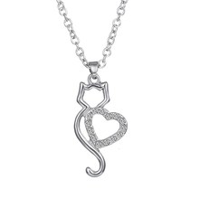 crystal Stainless steel Necklace Chains Heart animal Pendant necklace cat jewelry Accessories for women Valentine's Day gift 2024 - buy cheap