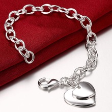 New Brand Sterling Silver Jewelry Female Heart Charm Bracelet 925 Silver Heart Bracelet Top Quality 2024 - buy cheap