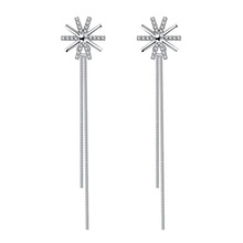 100% 925 sterling silver fashion shiny crystal sunflower long tassels stud earrings women jewelry wholesale wedding gift cheap 2024 - buy cheap