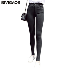BIVIGAOS корейский новый Мода и досуг женский s тканые пуговицы на молнии эластичные брюки с высокой посадкой узкие брюки женские карманные черные леггинсы тонкие брюки женские 2024 - купить недорого