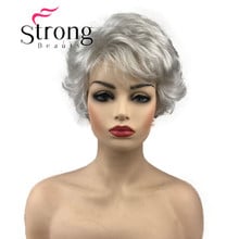 StrongBeauty-Peluca de cabello sintético, pelo corto ondulado, color gris plateado, blanco 2024 - compra barato