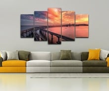 Canvas Wall Art Pictures Home Decor HD Prints Posters Frame 5 Pieces Gorgeous Burning Clouds In The Sky Bridge Paintings 2024 - buy cheap