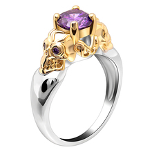 Hainon, серебряный цвет, Женское кольцо с черепом, Фиолетовый Кристалл, CZ, в стиле панк, для мужчин, для вечевечерние, золотистый череп, мужские ювелирные кольца 2024 - купить недорого