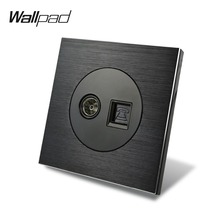 Wallpad-toma de corriente de aluminio cepillado para TV, televisión, teléfono, RJ11, 86x86mm, color negro, L6 2024 - compra barato