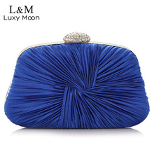 Bolso de mano plisado con cristales azules para mujer, cartera pequeña con cadena para fiesta de boda, bolso de mano de noche, XA834H 2024 - compra barato