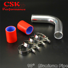 57mm 2.25" Aluminum Intercooler Piping pipe Tube hose 90 Deg + Silicone hose w/ T-clamps 2024 - buy cheap