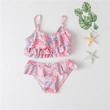 New Summer Girls Close-fitting Elastic Flower Printed Swimsuit Girls Split Two-pieces Swimwear Children Infantil Bikini Wholes 2024 - buy cheap