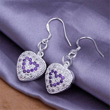 Wholesale high quality retro heart charms women purple crystal heart silver color earrings hot selling fashion jewelry 2024 - buy cheap
