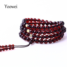 Yoowei pulseira âmbar para mulheres, contas de oração genuína 108mm-7mm, pedra âmbar natural de cereja budista, joias de ioga 2024 - compre barato