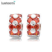 LUOTEEMI Luxury Red Round Cubic Zircon Brincos Women's Hoop Earrings for Women Promotion Jewelry Gift Party Fashion 2024 - buy cheap