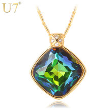 U7 Brand Green Crystal Charm Necklace & Pendant For Women Gift Yellow Gold Color Synthetic Emerald Fashion Jewelry P420 2024 - buy cheap