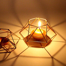 Decoración del hogar candelabro de hierro geométrico portavelas de pared ornamentos Sconce juego Tealight acero minimalista fiesta de boda 2024 - compra barato