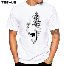 2021 urso da floresta camiseta masculina de manga curta casual t camisa hipster preto urso impresso t o-pescoço verão topos 2024 - compre barato