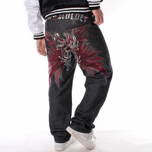 Мужские Черные Мешковатые хип-хоп свободные прямые джинсы с вышивкой хип-хоп рэп джинсы фирменные дизайнерские штаны для скейтборда Широкие джинсовые брюки 2024 - купить недорого