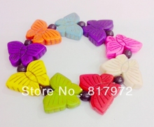 5pcs Shining Colorful Bead  Stone Howlite Carved Cute Butterfly inlay Bead Handmade Bracelet elasticity Festival gift charm 2024 - buy cheap