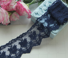 5 Yard/Lot Exquisite DIY Gauze bilateral embroidery flower lace trim lace fabric navy black white 8cm clothes accessories 2024 - buy cheap