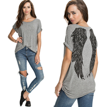 Summer Women T shirt Back Angel Wings Print T-shirt Casual O-neck Short Sleeve Tops Tee lager size Gray Lady Tops Women Tees 2024 - buy cheap
