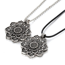 Vintage Alloy Mandala Lotus Flower Pendant Necklaces For Women Charm Leather Chain Amulet Religious Loto Fiore Unisex Jewelry 2024 - buy cheap