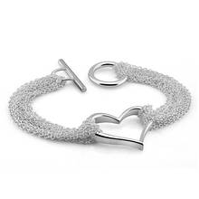 Wholesale sterling silver Heart-shaped bracelet.Fashion brand solid 925 silver tassel bracelet for woman Lady jewelry gift 2024 - buy cheap