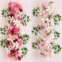 Arranjo de parede com flores e flores para casamento, flores artificiais de seda para decoração de arranjo de ferro, lírio hortência e rosa, 1m 2024 - compre barato