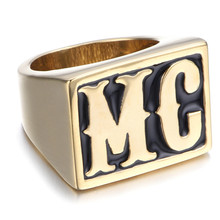 MC Letter Gold Titanium Steel Ring Jewelry Men's Fashion Ring 2024 - buy cheap