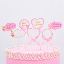 Decoração para festa de aniversário infantil, decoração de bolo com bandeira de rosa, para cupcake, topo de feliz aniversário, materiais para casamento 2024 - compre barato