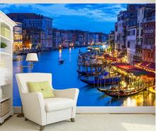 Papel tapiz 3d para decoración de pared, murales venecianos con paisaje de ciudad acuática y barco nocturno, para sala de estar 2024 - compra barato