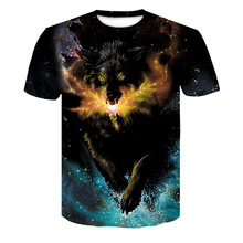 Camiseta a la moda para hombre, camisa divertida con estampado 3D de Lobo, 4XL, manga corta, de verano, novedad de 2021 2024 - compra barato