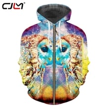 CJLM 2019 Sublimation 3D Custom Streetwear Colored Owl  Zipper Hoodie Mens Hip Hop Clothing Wholesale 2024 - buy cheap