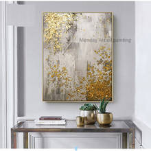 Pinturas al óleo de lienzo abstractas modernas pintadas a mano, cuadro de pintura al óleo de oro abstracto, pinturas de pared, decoración del hogar para sala de estar 2024 - compra barato