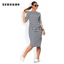 ECOBROS Big size 6XL 2017 Fat MM Woman Summer Dress half sleeve zebra striped Loose knee dresses plus size women clothing 6xl 2024 - buy cheap