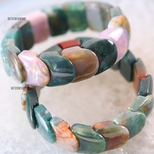 BUYERSHOME Hot Women Men Jewelry Stretch 20x15MM Natural Stone Beads Green Indian Onyx Bracelet 8" 1Pcs H008 2024 - buy cheap