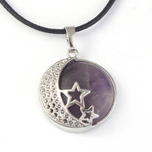 xinshangmie 1pcs Natural Amethysts Women Reiki Silvery Hollow Out Moon Star stone Pendant Charm Fashion Jewelry Gift 2024 - buy cheap