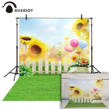 Allenjoy photocall photography green spring fence sunflower grass newborn backdrops photo studio background photophone fabric 2024 - buy cheap