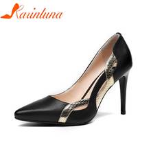 KARINLUNA Women's Patent Genuine Leather Shoes Woman Thin High Heels Pointed Toe Less Platform Stiletto Pumps Size 34-39 2024 - buy cheap