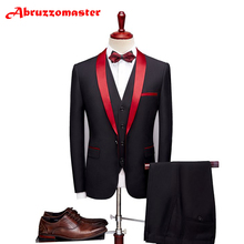 Abruzzomaster, ternos formais para casamento, terno masculino com lapela vermelha, cetim feito sob medida, jaqueta + calça + colete 2024 - compre barato