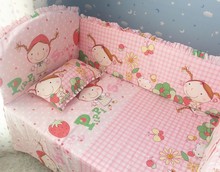 Promotion! 6PCS 100% Cotton Baby Crib Bedding Set Cot Sheets Children Beds Crib Bumpers,include(bumper+sheet+pillow cover) 2024 - buy cheap