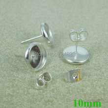 10mm Silver tone Blank Earrings Bases Round Bezel tray Stud Pin Earrings Post w/ Stopper Earring Settings Findings Wholesale 2024 - buy cheap