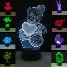 Lámpara de mesa de ilusión 3D que cambia de 7 colores, lámparas táctil para mesa, luces de noche acrílicas RGB, luz LED USB, Luna, Lava, globo de loto 2024 - compra barato