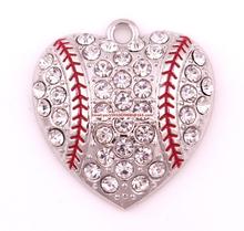 New Arrial products ship 50pcs rhodium plated zinc with sparkling Yellow crystals Baseball or softball Heart Pendant 2024 - buy cheap