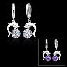 Hot Sale 925 Sterling Silver Cubic Zirconia Lever Back Loop Earrings Lovely Dolphin Design Jewelry For Woman Girl 2024 - buy cheap