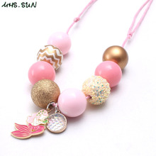 MHS.SUN baby chunky pink beaded necklace mermaid pendant handmade rope necklace for girls kids diy bubblegum beads necklace 1pc 2024 - buy cheap